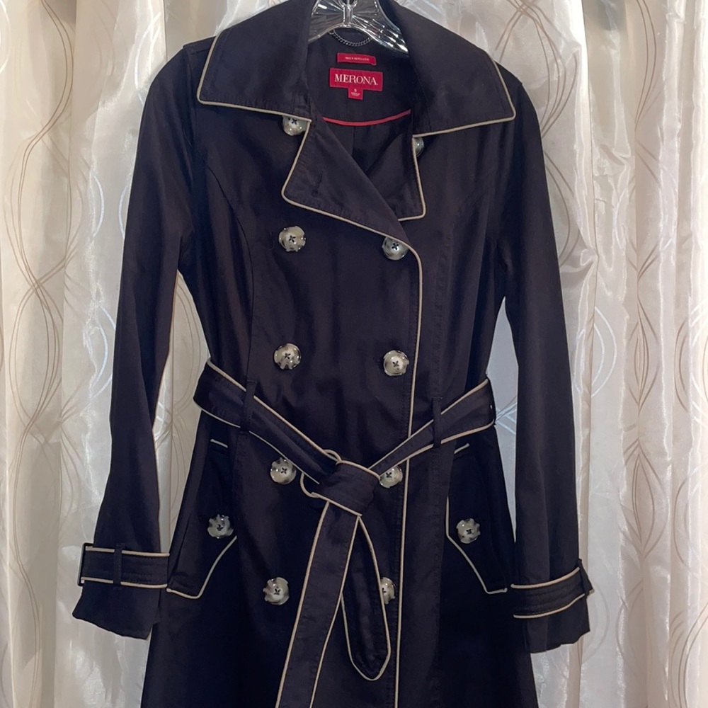 Black & Khaki Trench Coat by Merona - size S